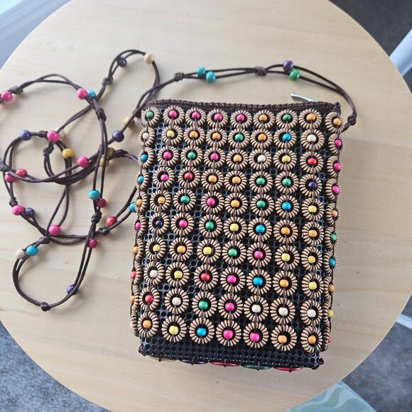 Multi Color Wood Beaded Cross Body Bag - Picture 1 of 8